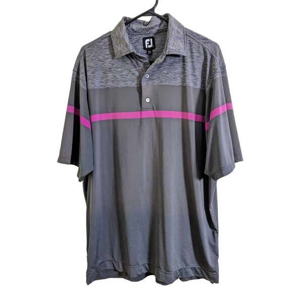 FootJoy Golf Shirt Mens L Grey Pink Striped Casual Polo Stretch Lisle Space Dyed - Picture 1 of 4